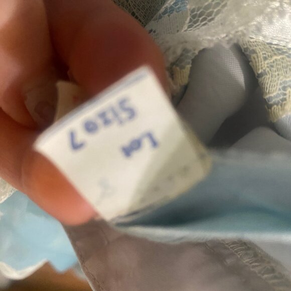 Vintage 1970s Cottagecore prairie dress in storm cloud blue lace chiffon puff - Picture 11 of 11